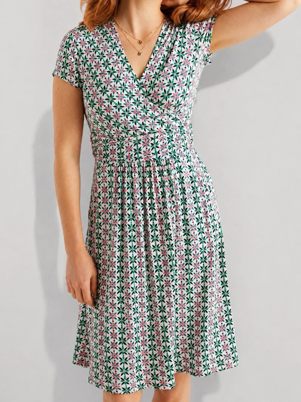 BODEN Lola Mosaic Floral Jersey Wrap Dress Size 8 - Picture 9 of 13